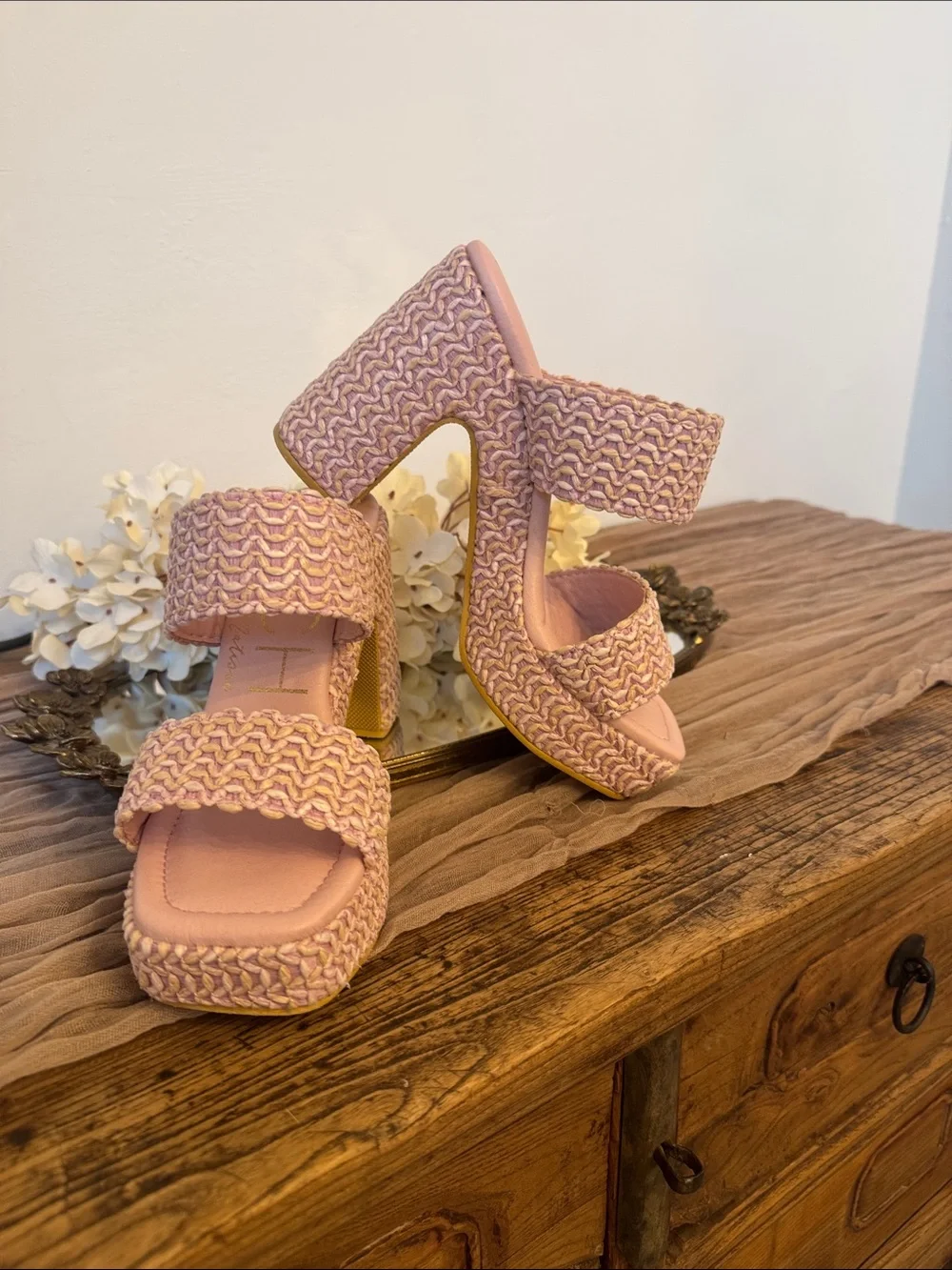 Beach by Matisse Chunky Woven Pink Platform Heels